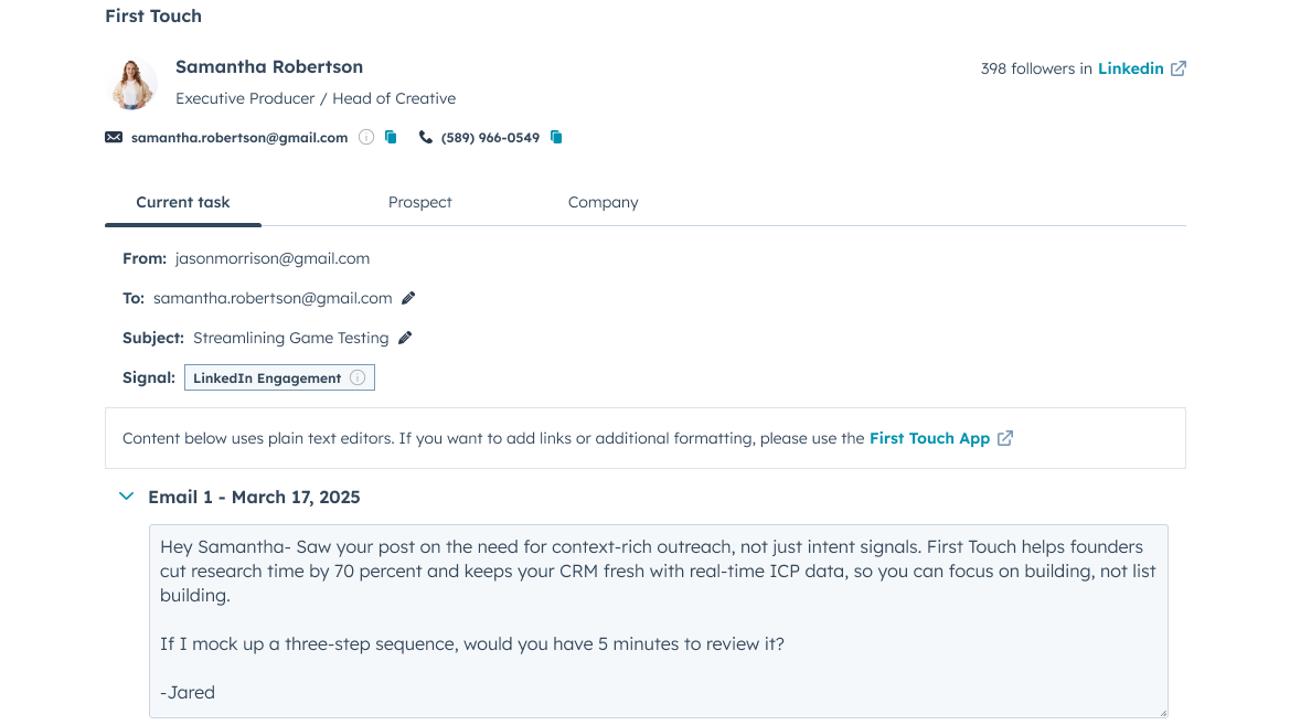 Contact UI card extension